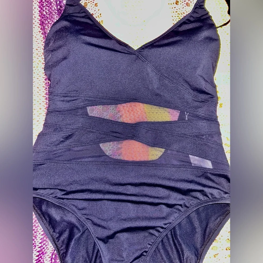 NWT | BLEU ROD BEATTIE Black One Piece Swimsuit Size Large